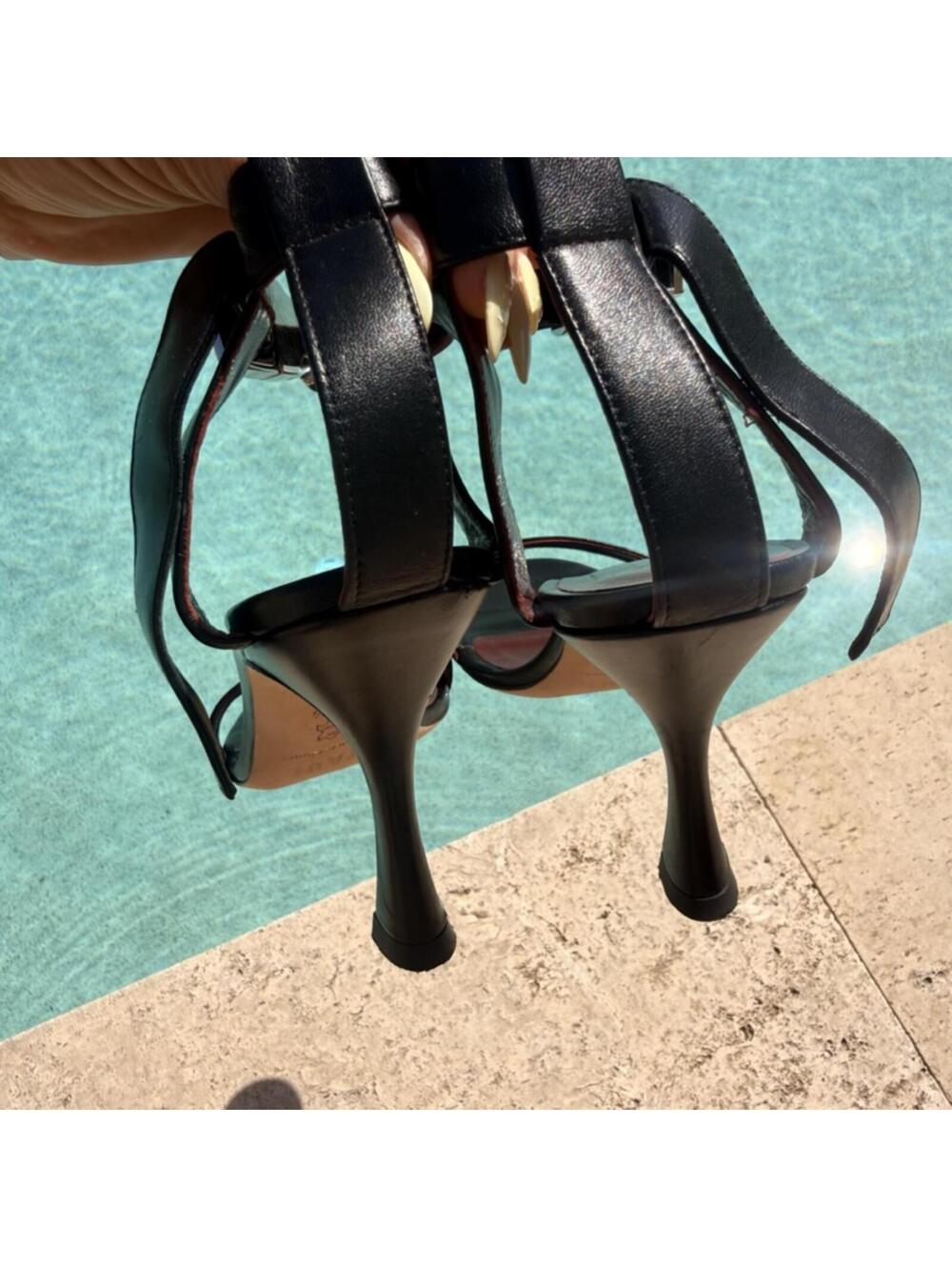 STAUD Black Leather Strap Heeled Sandals Size 36.5 - Picture 7 of 7